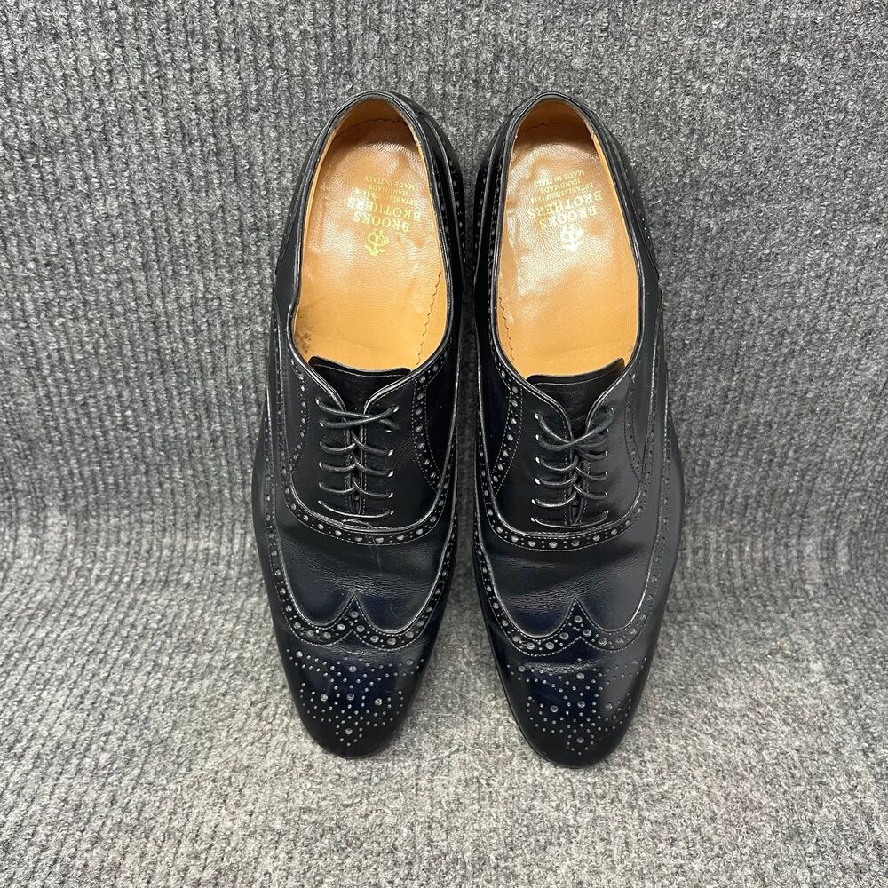 Brooks Brothers MacArthur Wingtip Oxford Black Leather Dress Shoes Mens 10 Italy - Picture 7 of 8